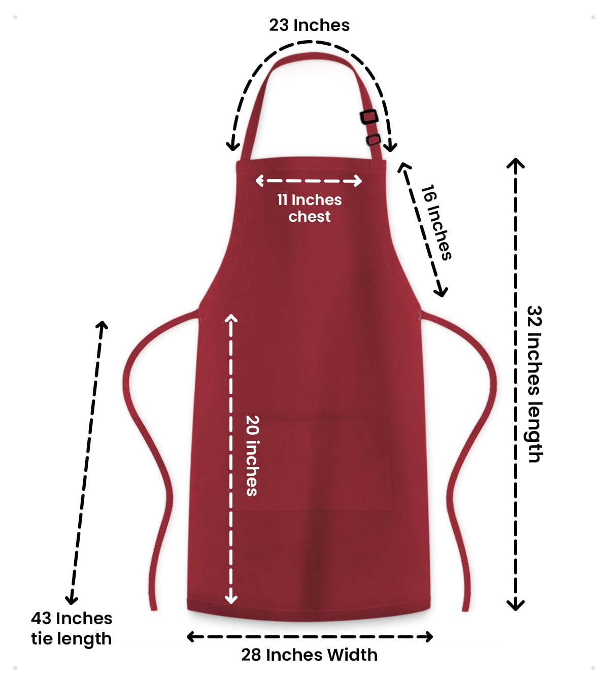 Tablier de cuisine réglable 100% polyester résistant aux gouttes d'eau avec sangle réglable, poches et longues attaches