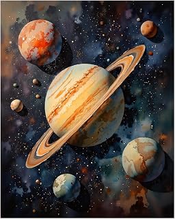 EnLvYY Paint by Numbers Kit for Adults 16x20in, DIY Acrylic Painting on Canvas, Galaxy Art with Planets and Saturn, Unframed Beginner Wall Art, Gift for Astronomy and Sci-Fi Lovers
