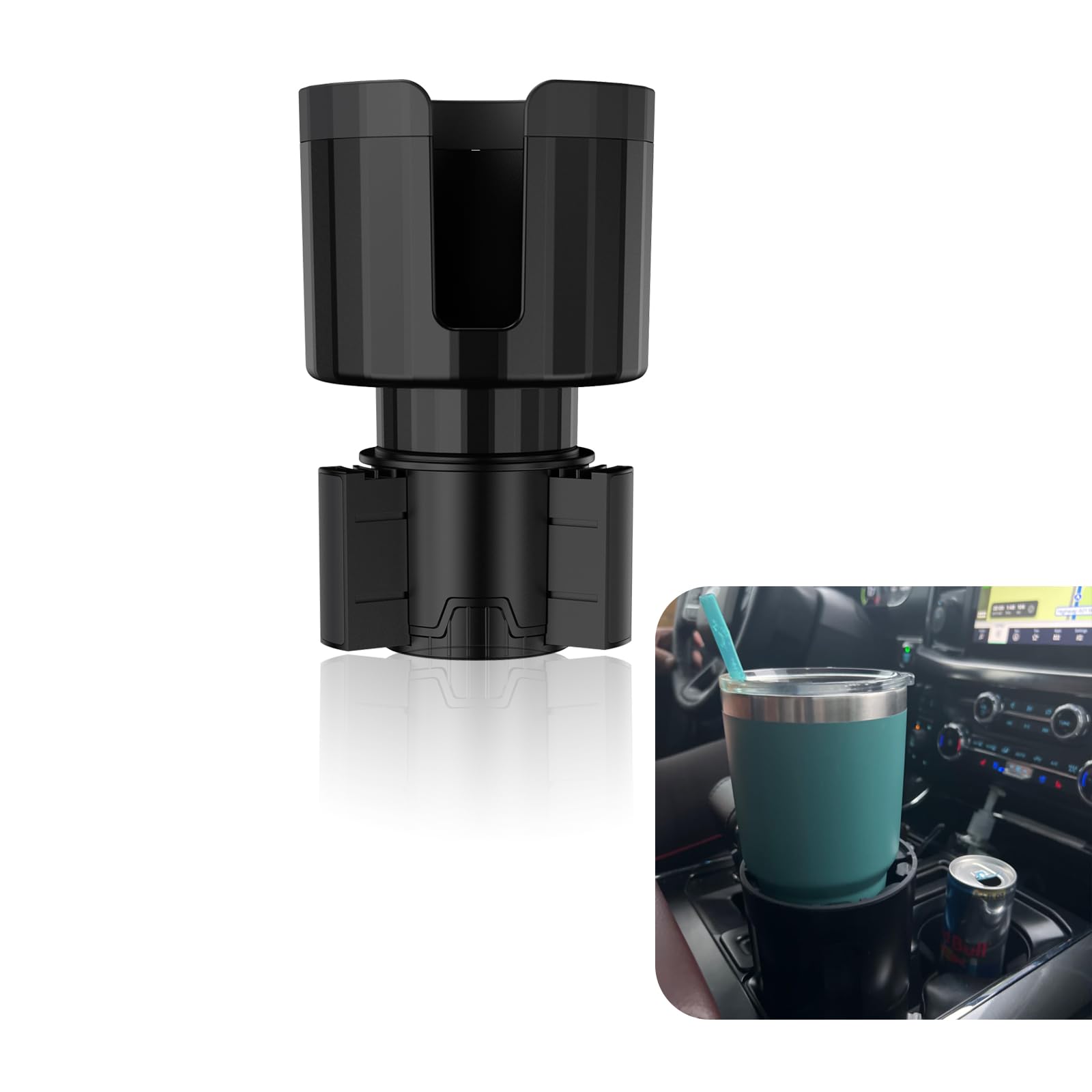 Slykew 1 PC Car Cup Holder Expander for 4.13In Groove, Waterproof Rotatable Cup Mount with Anti-Slip Mat, Universal U-Shaped Automotive Cup Adapter with Three-Claw Clamping Design (Matt Black)