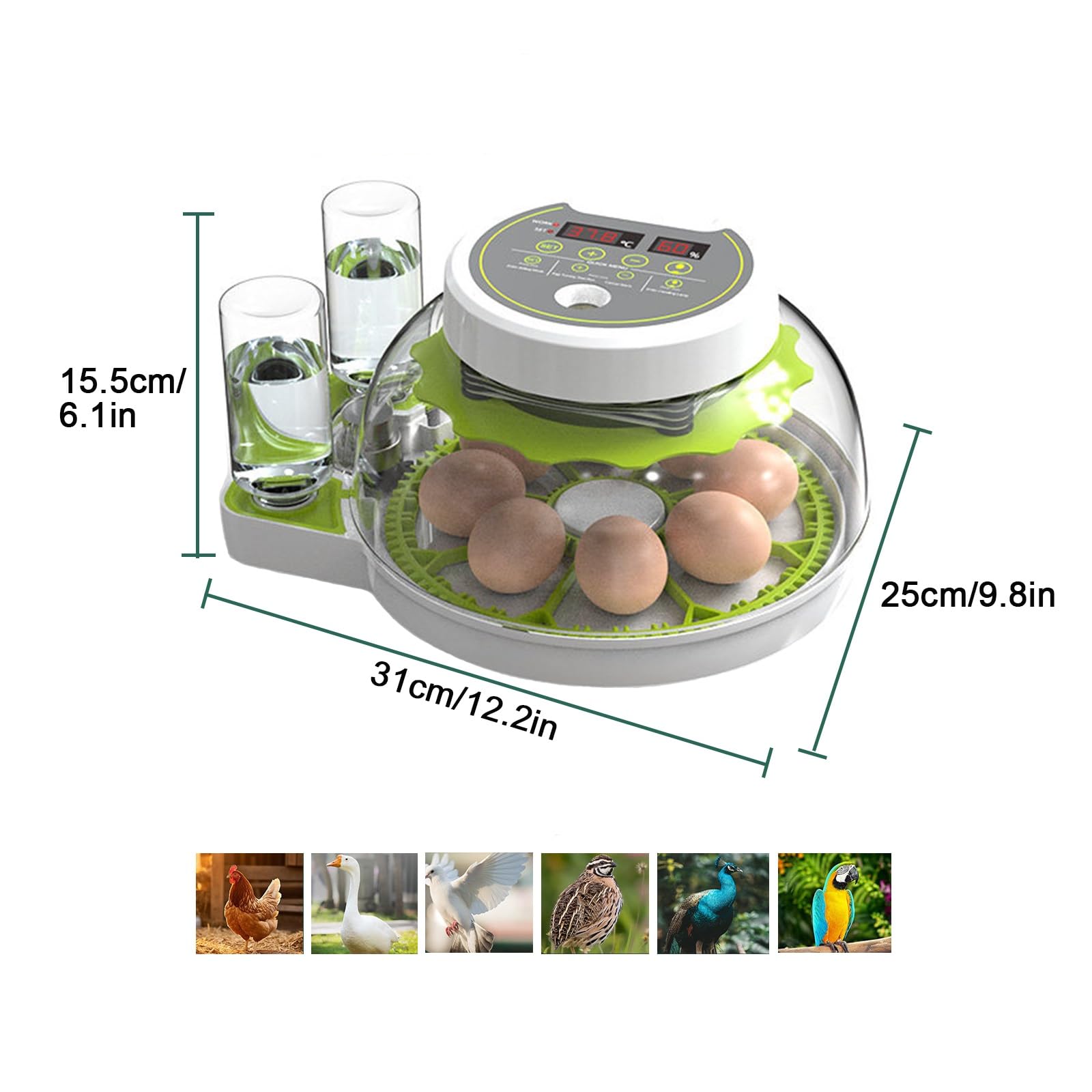 Incubadora de huevos para pollo, pato, ganso, codorniz - Incubadora de giro automático para aves de corral - Sistema eficiente de eclosión de huevos para uso en granja y entusiastas