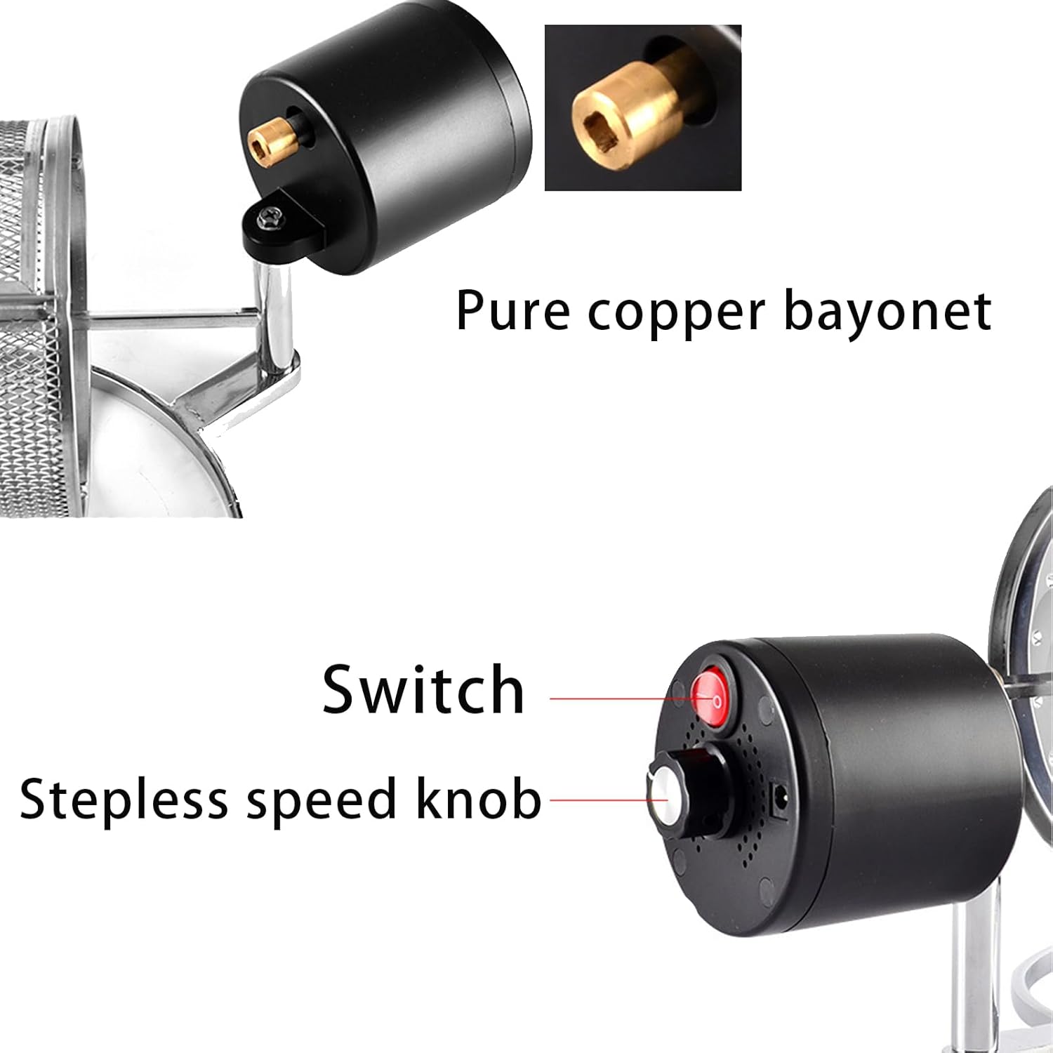 Coffee Bean Roaster Machine, Adjustable Rotation Speed, Movable Design, Stainless Steel Construction for Roasting Raw Coffee Beans