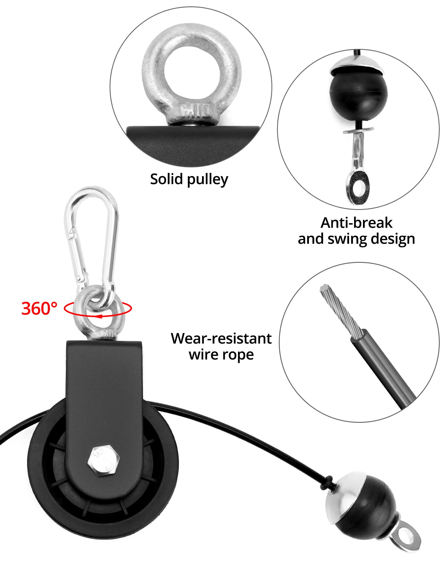QWORK® Kabel fitness, kabel trenera ramion fitness, krążek linowy fitness, trening siłowy w domu, sprzęt fitness do domu