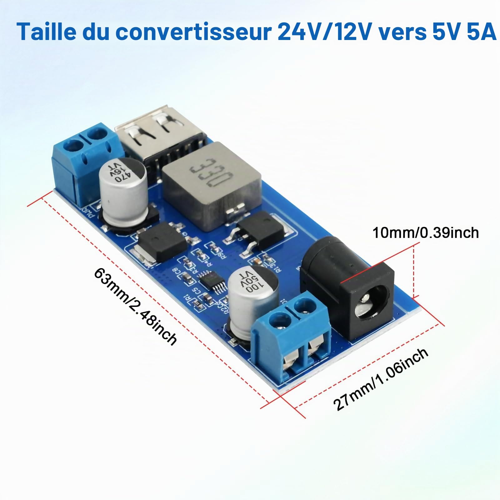 Buck Converter Module RUIZHI 6 pièces DC-DC Convertisseur d'alimentation Réducteur 24 V/12 V à 5 V/5 A Step Down Power Module avec port USB Prend en charge la charge rapide compatible Arduino