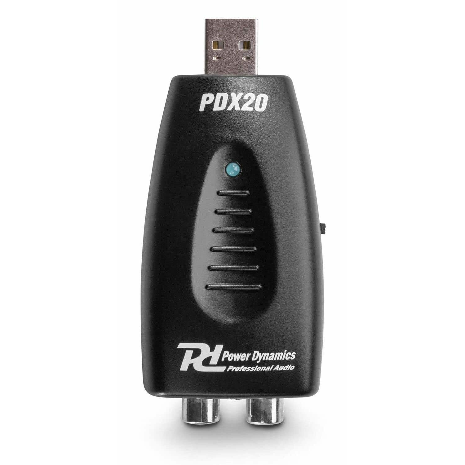 Power Dynamics PDX20 - Convertidor Analógico Digital USB-RCA, sustitución AUX, Salida de Sonido para portátil, Adaptador USB a RCA, Convertidor DA, DAC, Puente RCA USB, Interfaz de Audio de 2 Canales