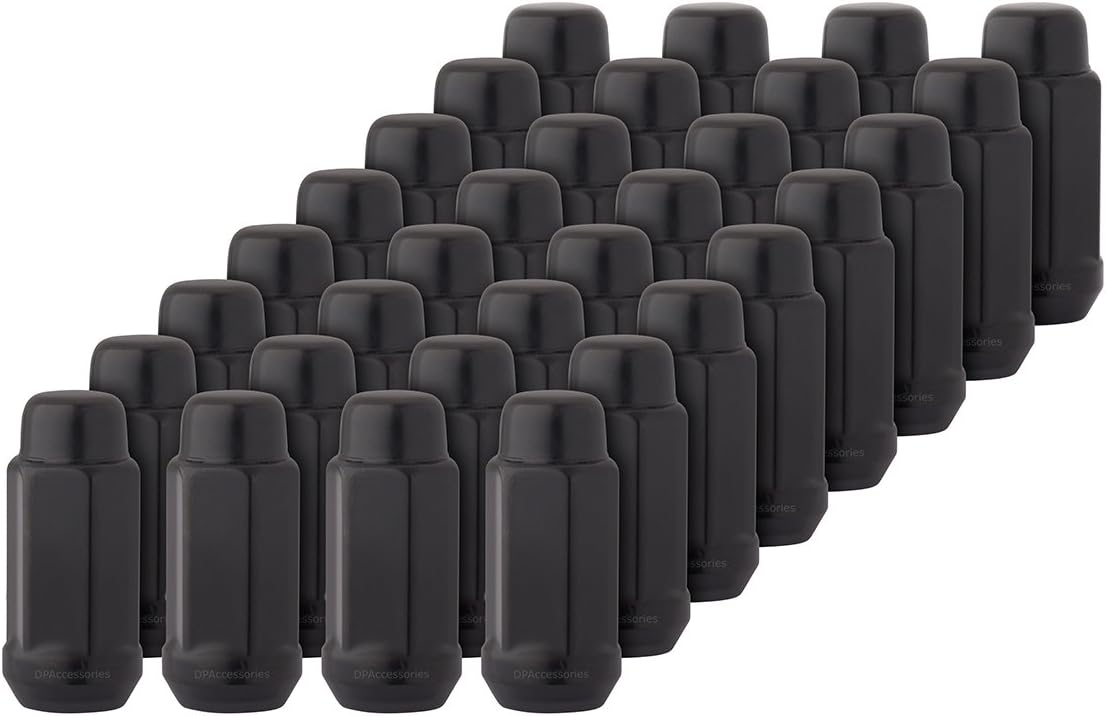 DPAccessories Tuercas negras de 12-20  Tuerca de llanta de bellota XL de extremo cerrado para ruedas de asiento cónico  hexagonal de 0.748 in (34