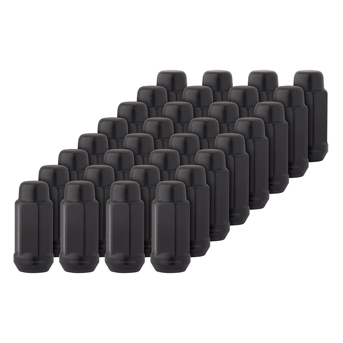 DPAccessories Black 9/16-18 Lug Nuts - Closed-End XL Bulge Acorn Lug Nut for Cone Seat Wheels - 19mm (3/4") Hex - Long Black Lug Nuts Set of 32 - D3313BK/032