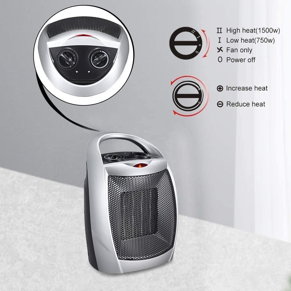 review Kismile Small Electric Space Heater Ceramic Space Heater,Portable Heater Fan for Office with Adjustable Thermostat and Overheat Protection ETL Listed for Kitchen, 750W/1500W…