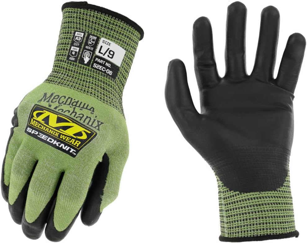 Mechanix Wear SpeedKnit S2EC06 Coated-Knit Work Gloves - Cut & Abrasion Resistant - Heavy Duty & High Dexterity Gloves - Touchscreen Compatible - Machine Washable - X-Large - Green
