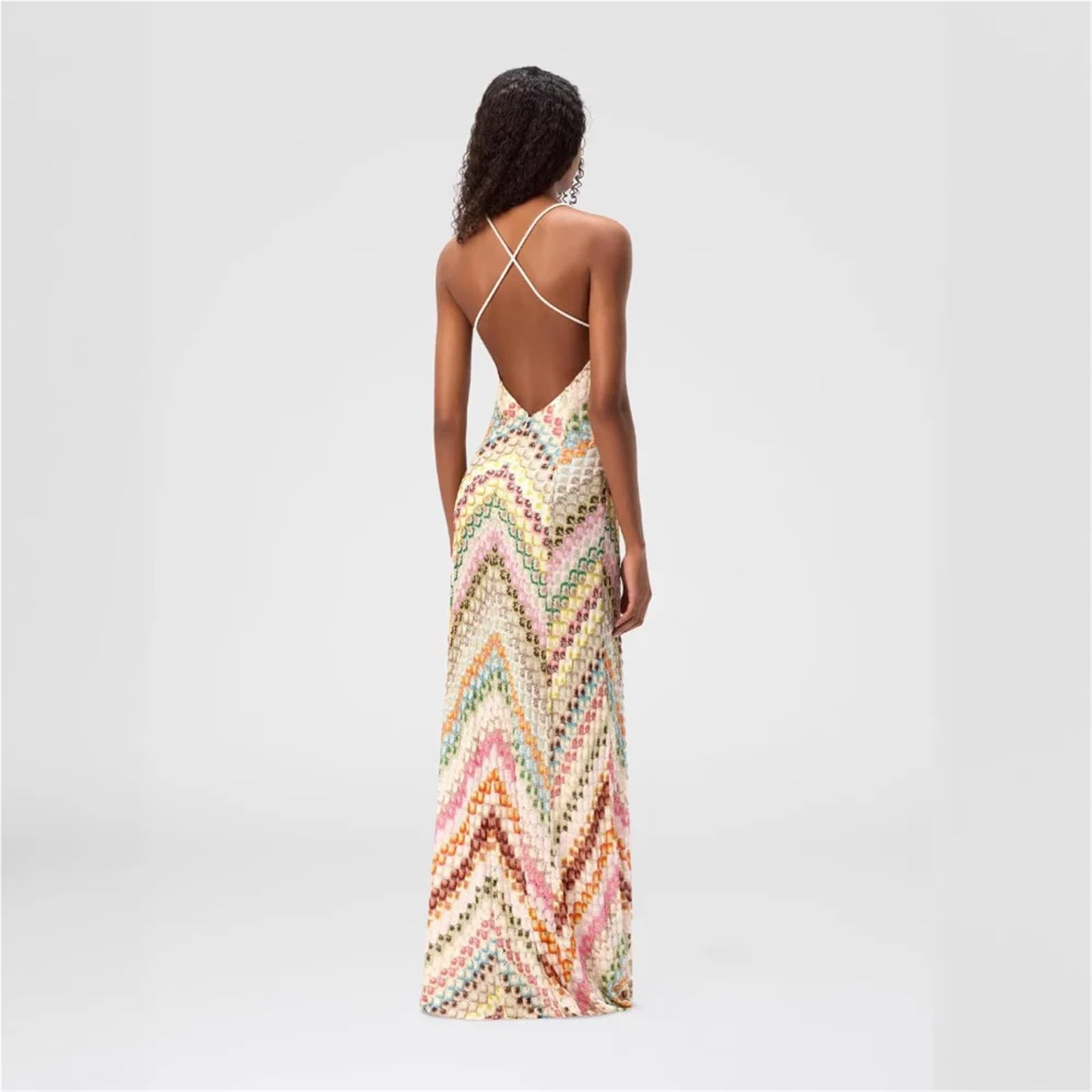 Vestido de Playa retales, Largo Sexy con Tirantes Hecho a Mano Ganchillo for Mujer, Verano for