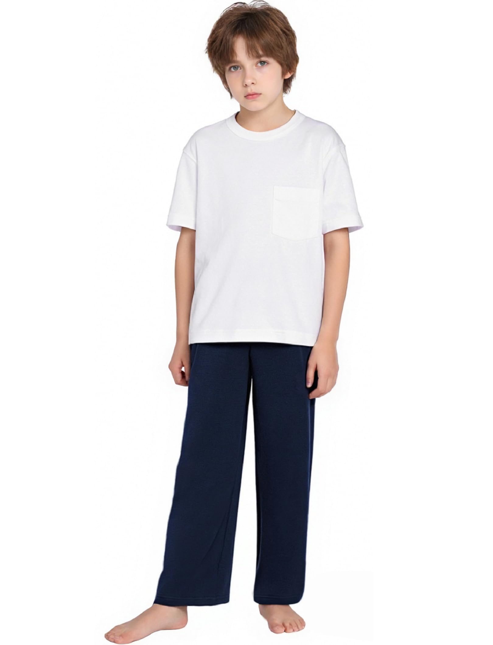 Arshiner Garçon Pantalon de Pyjama Lot de 2 Doux Confortables Bouton D'entrejambe Longue Taille Élastique avec 2 Poches Pantalons de Pyjama pour Enfants 7-15 Ans