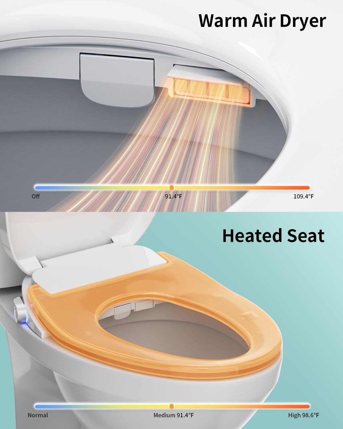 SR SUN RISE Electric Bidet Toilet Seat Elongated - Dual Nozzles for Female & Hip, Comfort Heated Seat & Air Dryer, 6 Wash Modes, Remote & Knob Control, Silent Close Lid, Nightlight, Ultra-Slim - Image 7