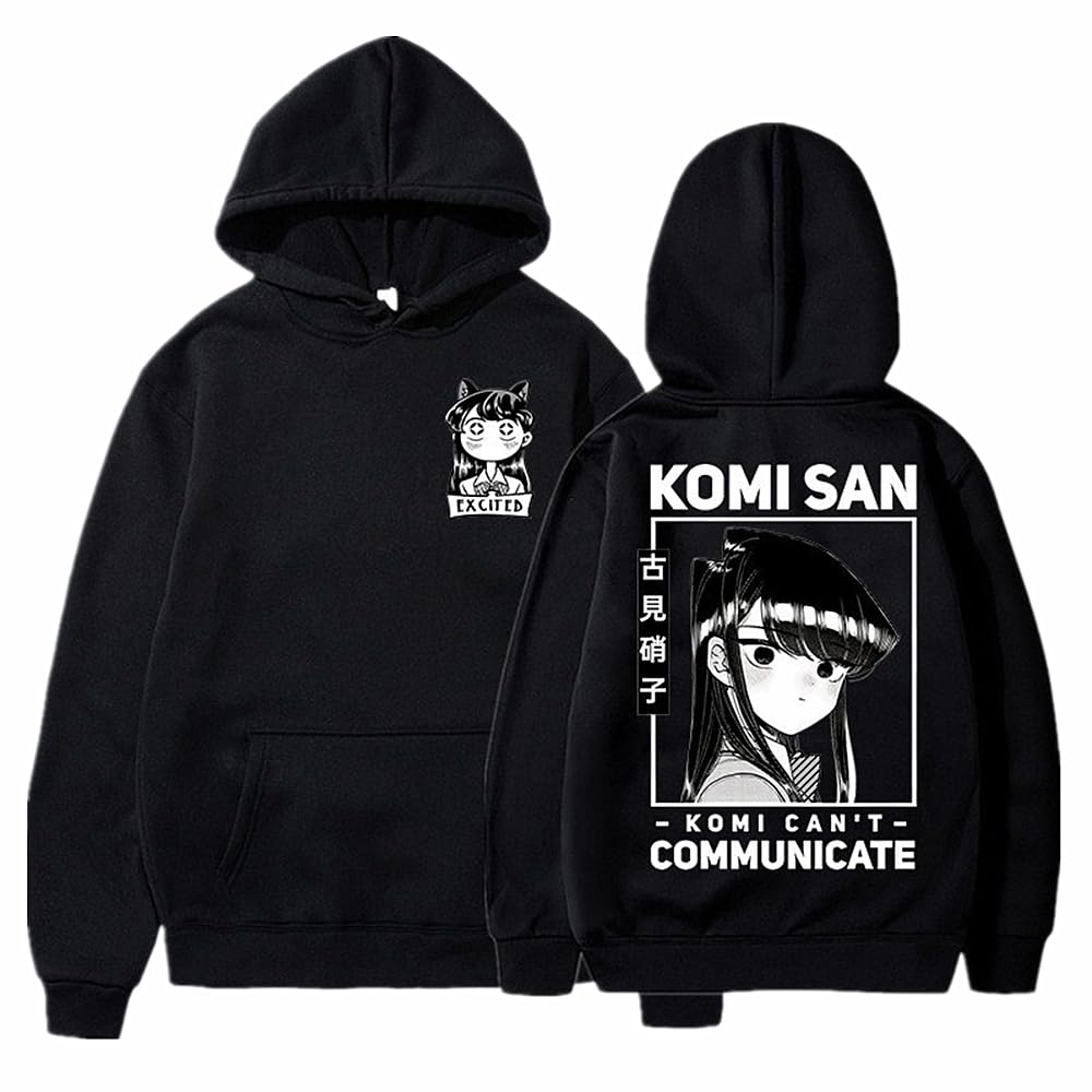 Charous Unisex Black Anime Komi Can't Communicate Cosplay Komi Shouko Thicken Cartoon Print Hoodie Sweatshirts Used For Manga Fans