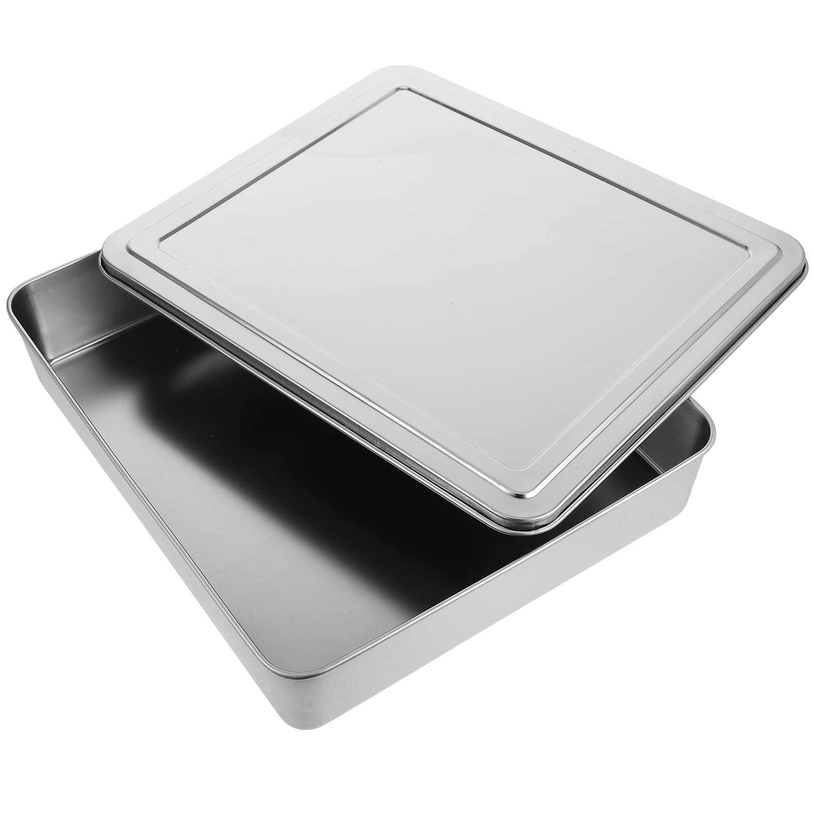 Abaodam Molde para Pasteles con Tapa Plata Bandeja para Hornear para Horno Rectangular, Acero Inoxidable Antiadherente, Capacidad Óptima, para Pasteles, Lasaña y Brownie, Uso en