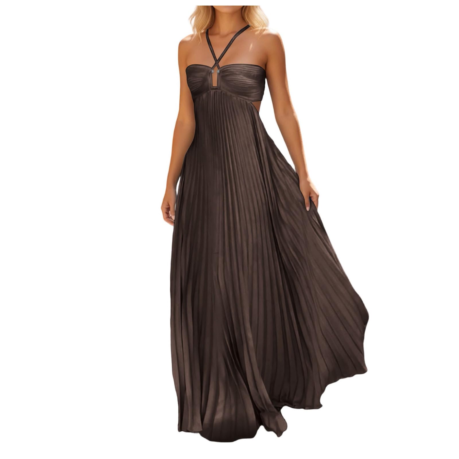 Vestito Da Damigella Donna Elegante Tracolla Regolabile Senza Schienale Con Spacco Chiffon Abito Da Damigella Modello Lungo Impero Adatto Per Cerimonie Nozze Feste Formali E Eventi Sociali Eleganti