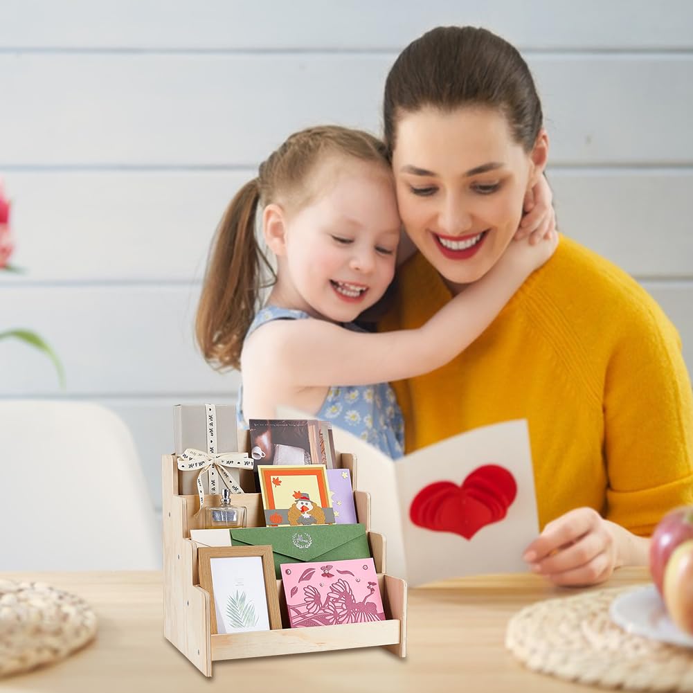 4 Ebenen Design Holzregal Für Grusskarten Aufkleber Aufsteller 12x10x13 Zoll Schreibtisch Organizer Mehrstöckiges Aufbewahrungsregal Für Einzelhandel Ladentheke Zuhause Büro Basteln