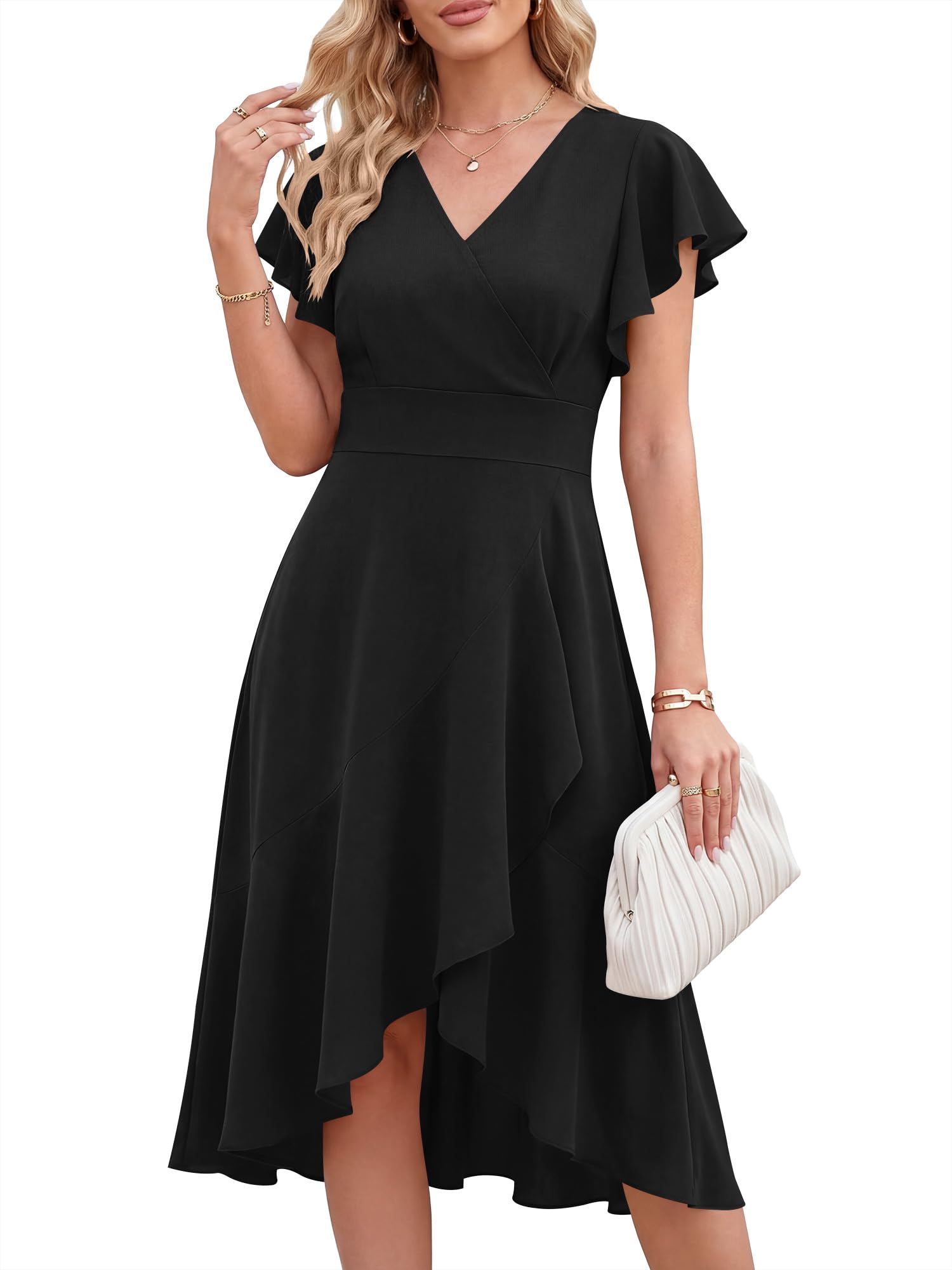 ANRABESS Womens Fall Wedding Guest Cocktail Semi Formal Wrap Midi Dresses