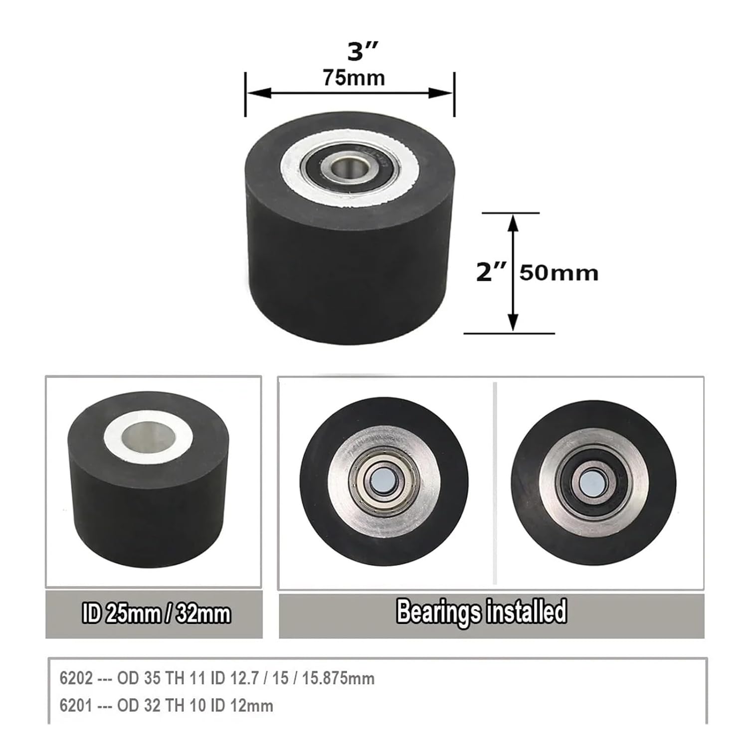 50mm - 200mm Smooth Rubber Contact Wheel Belt Grinder Parts(100x50mm,6201 Installed 12)