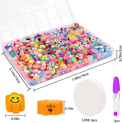 Miniatura 2 de JOICEE 480PCS Fruit Flower Polymer Clay Beads 24 Style Cute Smiley Heart Mushroom Clay Beads Charms for Jewelry Necklace Earring Making DIY Bracelet