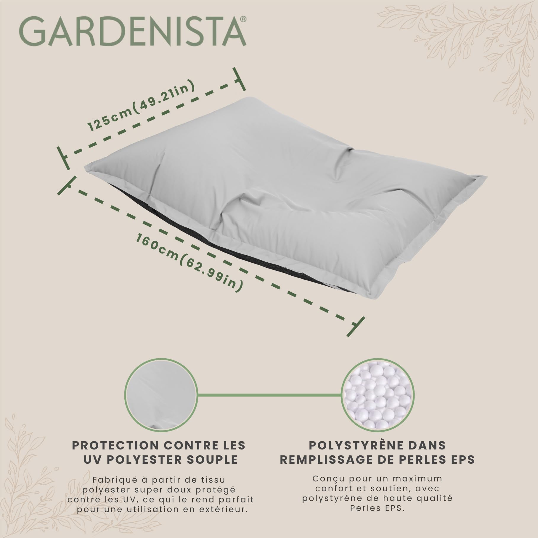 Gardenista Garden XXL Pouf | Pouf Enfant & Adulte pour Intérieur et Extérieur | Siège Confortable pour Adulte Protégé Contre Les UV | Résistant aux intempéries et à l'eau - Matériau Durable (Gris)