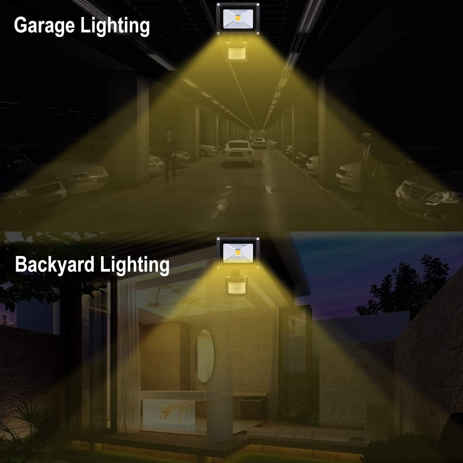 Z Motion Sensor Flood Lights Outdoor,10W Induction LED Lamp, IP65 Waterproof Spotlight,3200K LED Sensor Light,Security Light with US 3-Plug (Warm White-Black)