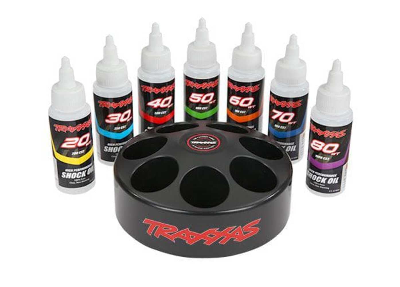 Traxxas 5038X Lot d'huiles Silicone Amortisserurs 20/30/40/50/60/70/80WT + Carrousel