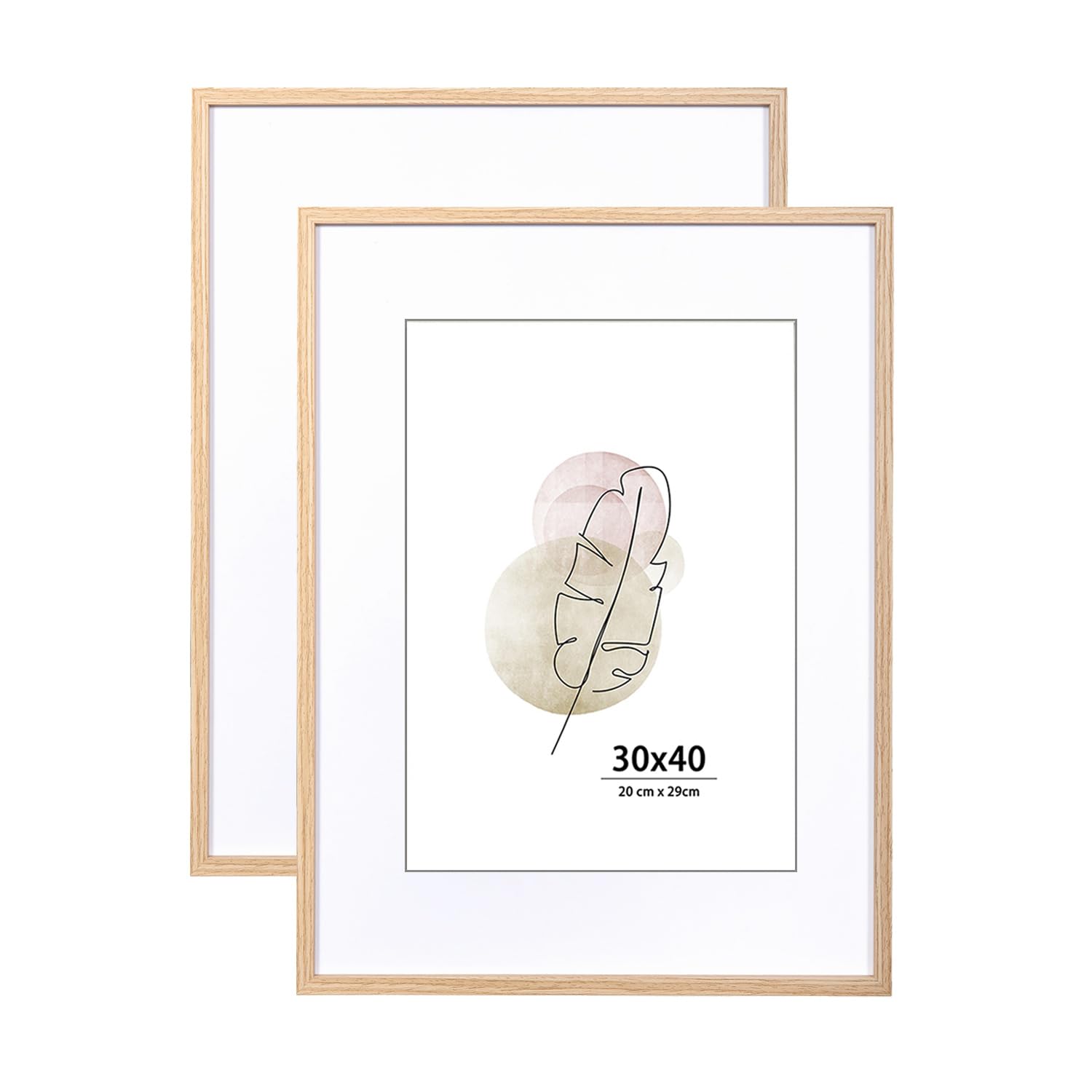 Kaiwin Oak 30X40 Picture Frame Set Of 2, Wooden Poster Frame Suitable For A4 With Mat, 16X12 Picture Frames For Wall Mounting Display For Home, Office,Gallery,Holiday With Photos, Posters, Puzzles