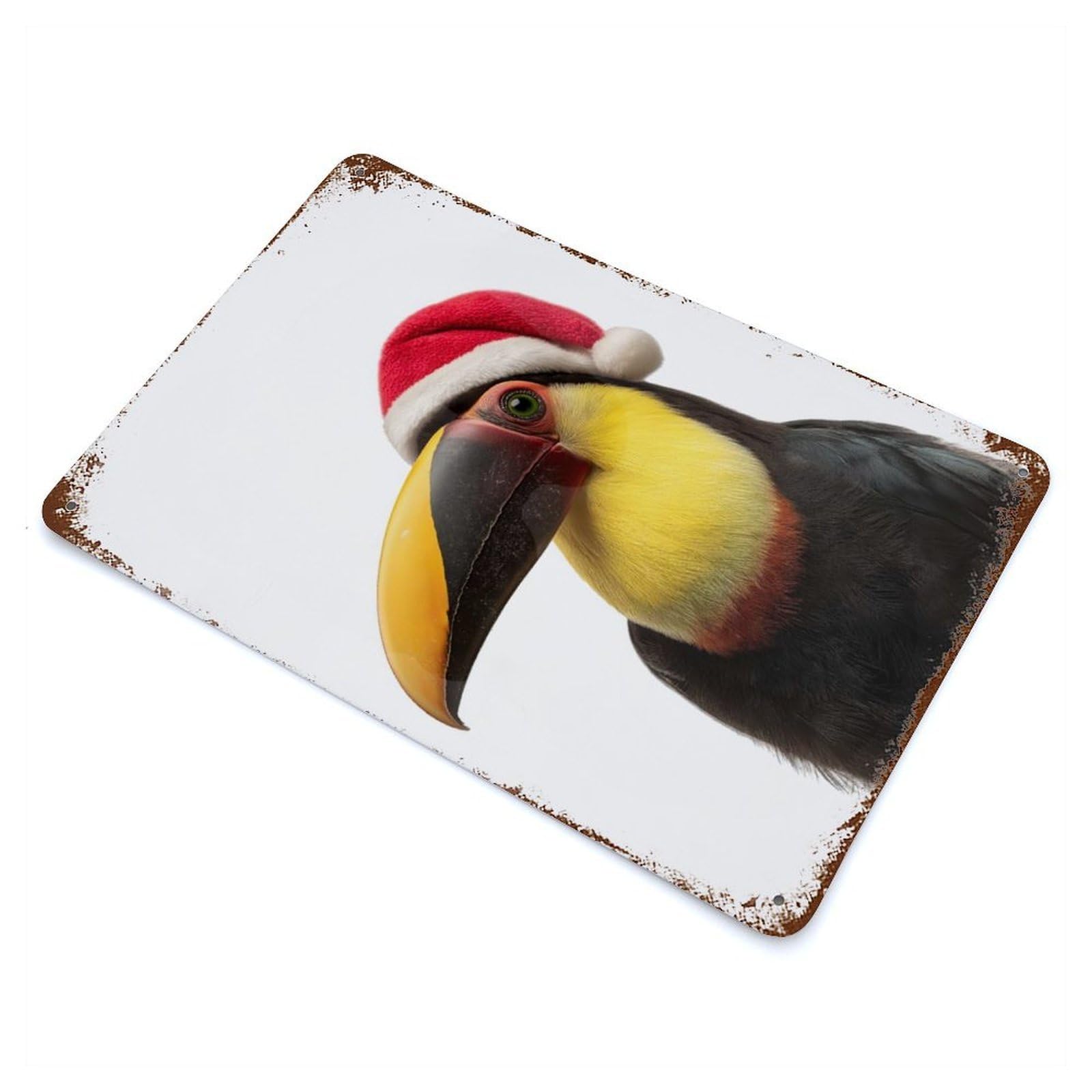 Festive Toucan with Santa Hat Rusty Metal Tin Sign 11.8"x7.9", Ideal for Farmhouse, Kitchen And Entryway Decor