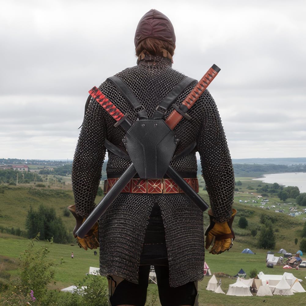 NBEADS Sword Back Holder, Black Sword Bag Sword Belt Adjustable Sword Frog and Back Case Medieval Belt for Cosplay Party Ninja Hero Cosplay Anime Costumes - Image 5