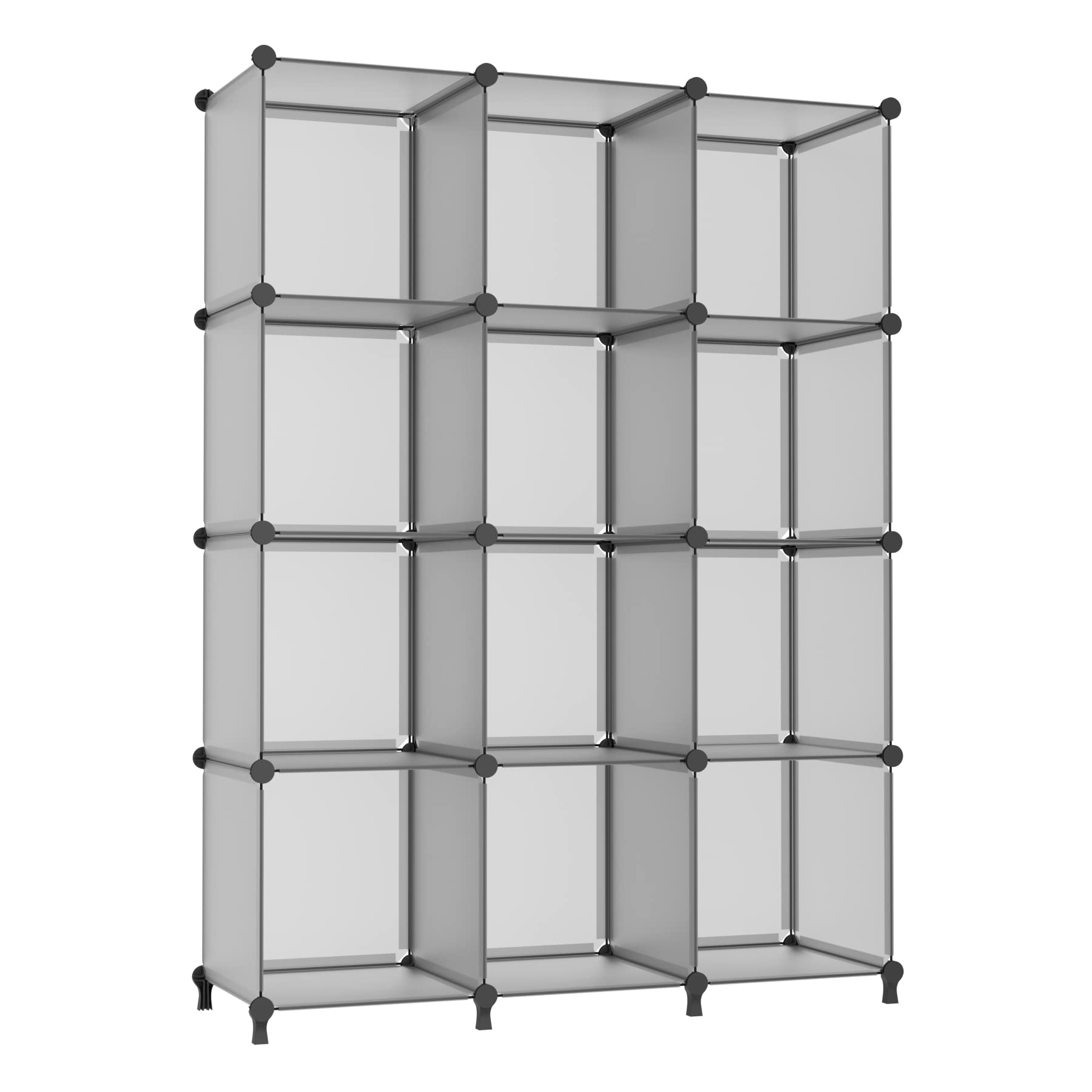 AWTATOS Cube Storage Organizer 12 Cubes Modular Storage Bookshelf DIY Plastic Closet Storage Shelf Stackable Storage Shelf Rack Home Office Bedroom Grey ULPZ022