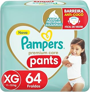 Fralda Pampers Premium Care Pants Tamanho XG, Fácil de Vestir, 64 Unidades