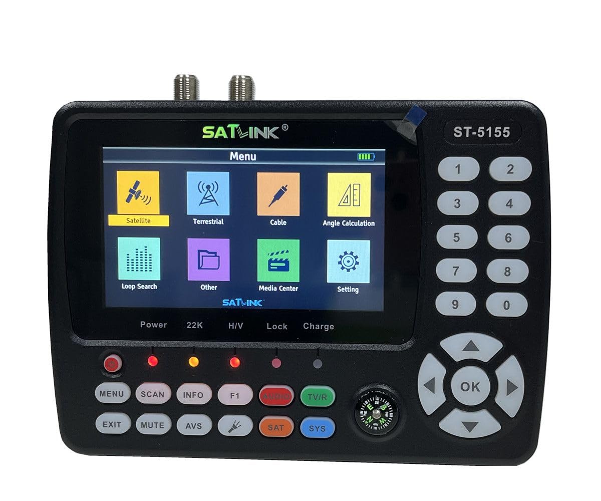 ST-5155 Misuratore di segnale via cavo satellitare e terrestre DVB-S/S2/T/T2/C Misuratore combinato Supporto HD 1080P MPEG-2/4 H.264/H.265 (10 bit), QPSK, 8PSK, 16APSK, 32APSK
