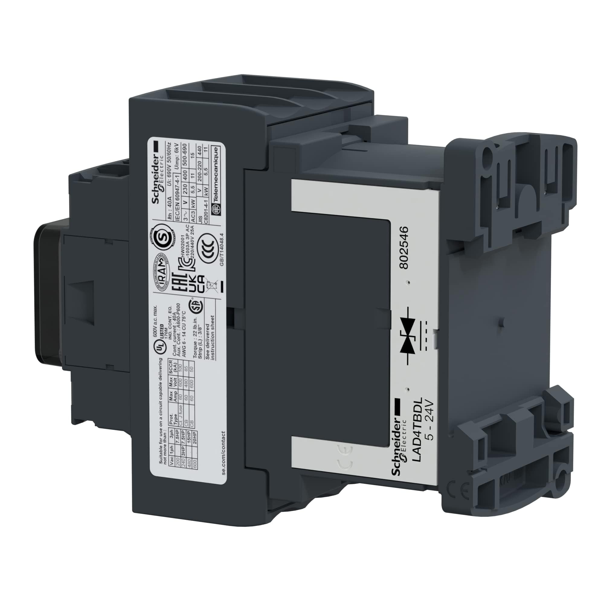 Telemecanique Sensors LC1D25BD TeSys D Contactor, 3P, AC-3, 25 A, Bobina 24 V CD, Antip, 85mm Altura, 45mm Anchura, 101mm Longitud