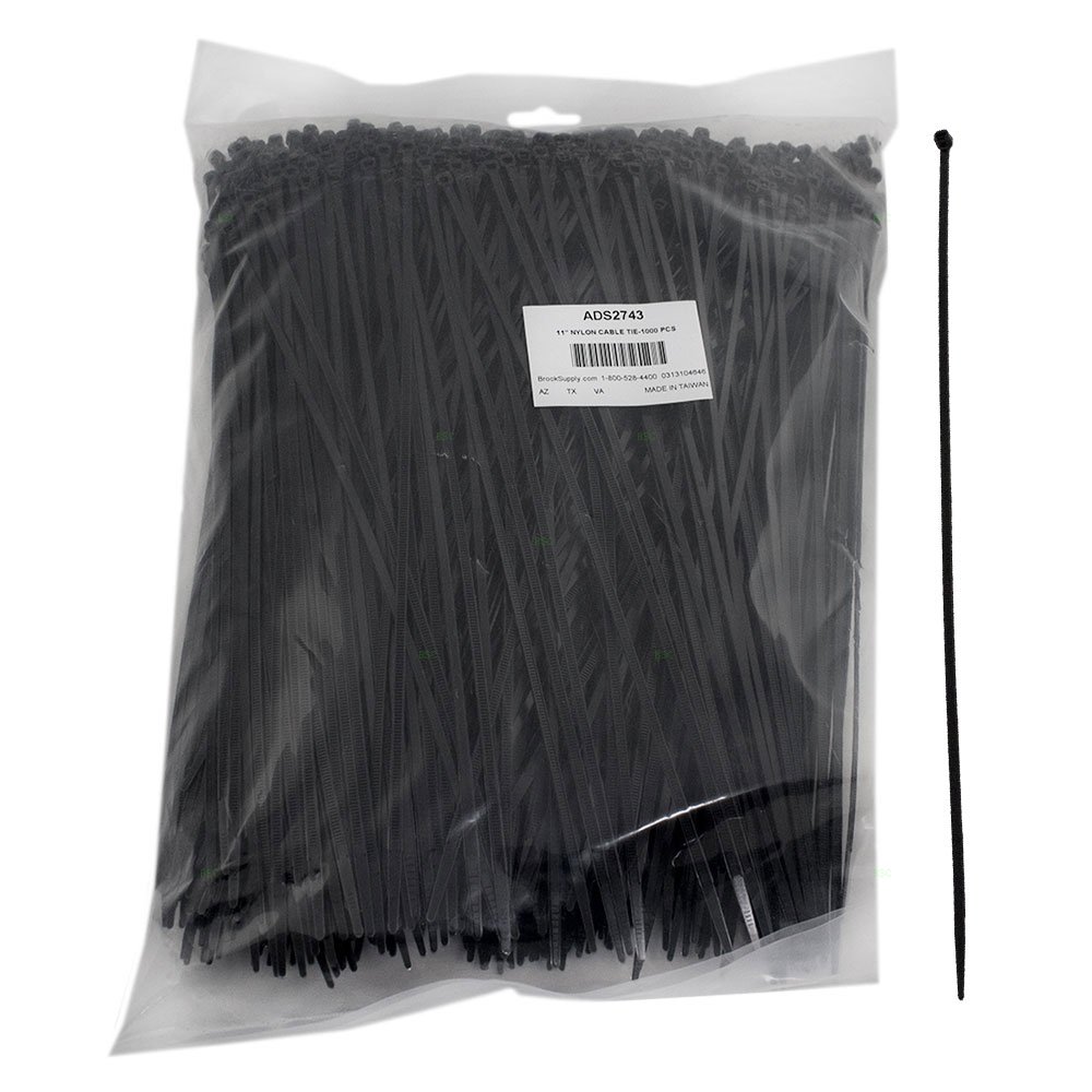 Brock 1000 Pc Bag Black Nylon 11" Cable Zip Ties Self Locking Head UV Heat Resistant Outdoor Indoor for Bundling Tag Hold Wires Cords Crafts