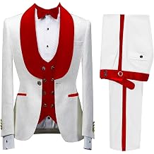 Mens Floral Jacquard Tuxedo Suits Slim Fit 3 Piece Suits Shawl Collar Suit for Men Wedding Groom with Bow Tie