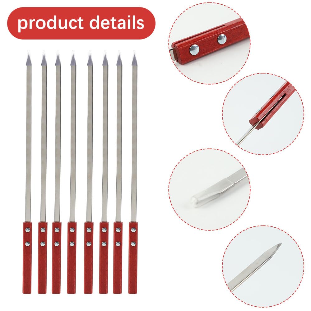 Jadin 8 PCS Spiedini Acciaio Inossidabile, Kebab Piatto da 42 cm, Kebab con Manico in Legno Resistente al Calore, Spiedini per Barbecue Riutilizzabili, Accessori per Griglia con Borsa, Kebab Multiuso