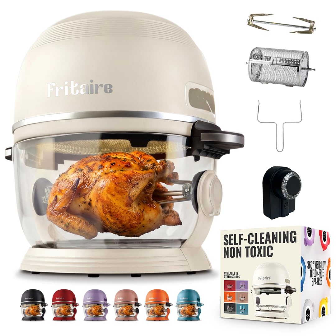 Non-Toxic Air Fryer - 5 Quart Glass with 360 Visibility, Self-Cleaning, Vortex 400 F, BPA Free, Teflon Free, 6 Functions