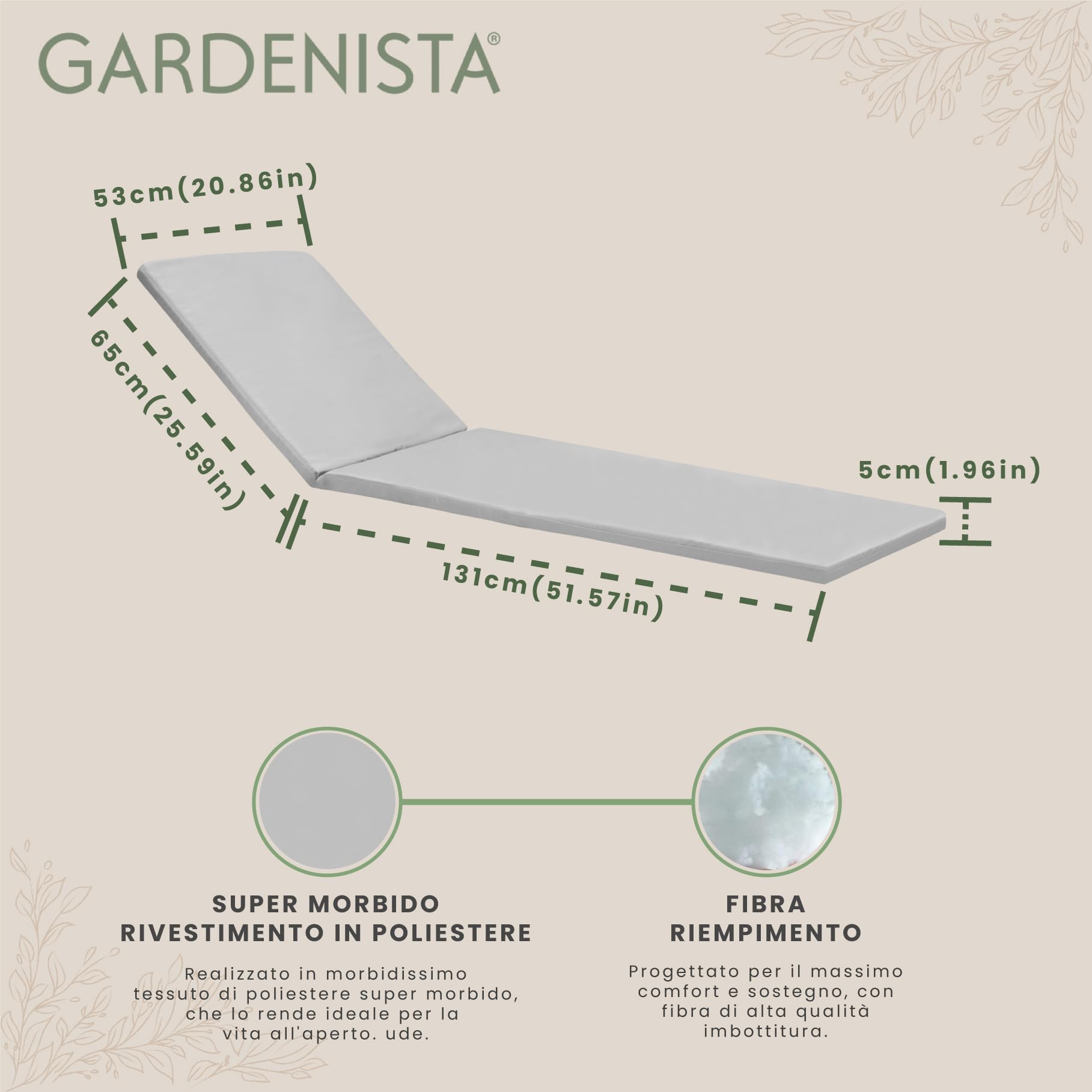 Gardenista Cuscino per Sedie a Sdraio per Giardino | Pieghevole Cuscino per Sdraio Resistente all'acqua Lettino Prendisole | Cuscino per Sedie da Esterni | Leggero Cuscini per Sdraio (1, Grigio)