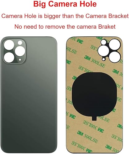 Miniatura 3 de 11 Pro Max - Carcasa trasera de repuesto para iPhone 11pro Max (6.5 pulgadas) con cinta preinstalada y herramientas de reparación (verde medianoche)