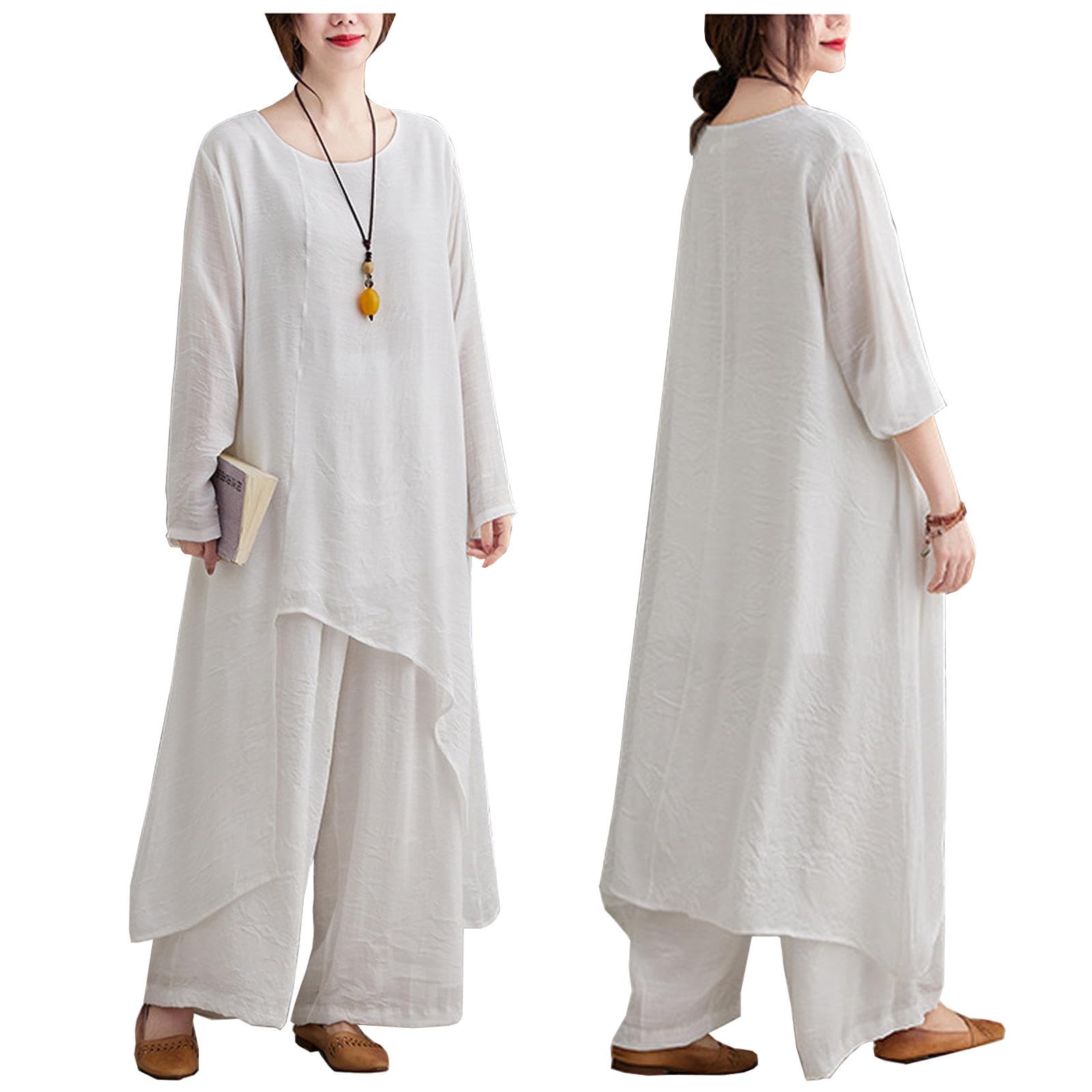 Uniforme de Tai Chi pour Femmes, Manches Longues, Tenues de Kung Fu, Vêtements d'arts Martiaux en Coton et Lin,White-XL