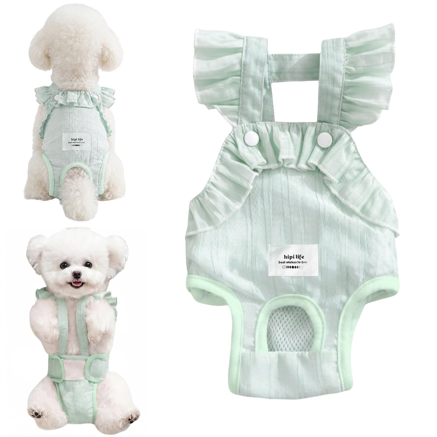 Dog Nappies Female, Breathable Reusable Dog Period Pants, Adjustable Dog Season Pants for 2.5-5kg Small Breed Dogs (Green, M)