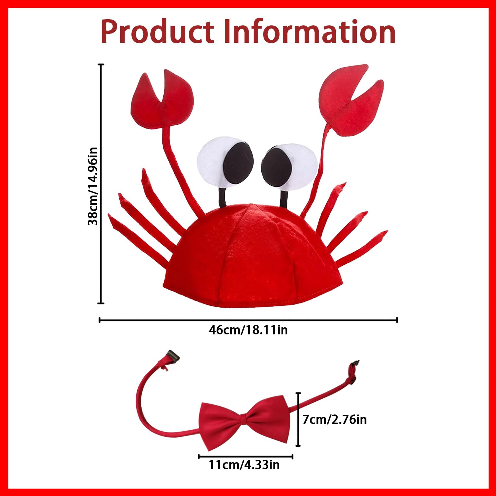 AWAVM Crab Hat Adjustable Red Crab Hat Costume Fancy Hats + Red Wine Bow Tie for Halloween Christmas Easter Party Decoration Adult Boys Girls Cosplay Party Costume - Image 2