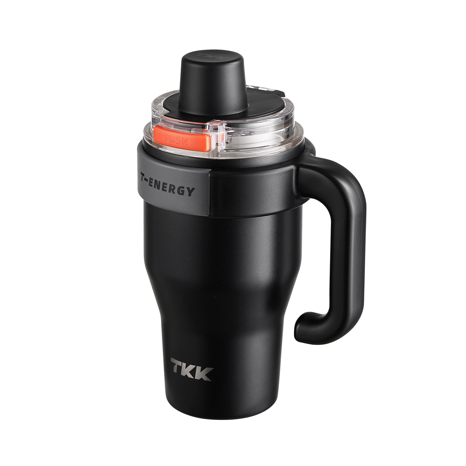 TKK 27 oz Tumbler with Handle and Straw, Ceramic Coating Insulated Bottle 100% Leakproof Travel Mug for Water, Iced Tea or Coffee, Smoothie, Cup Holder Friendly Base, Black