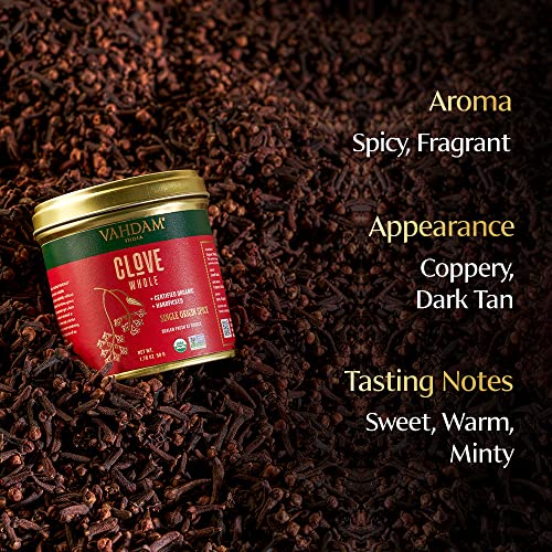 Image of VAHDAM, Organic Clove Whole (1.7oz /50g) Handpicked Whole Cloves, Gluten Free, Non GMO, 100% Raw | Warm & Flavorful Spice | Great for Cooking, Smoothies, Pomander Balls, Potpourri & Tea