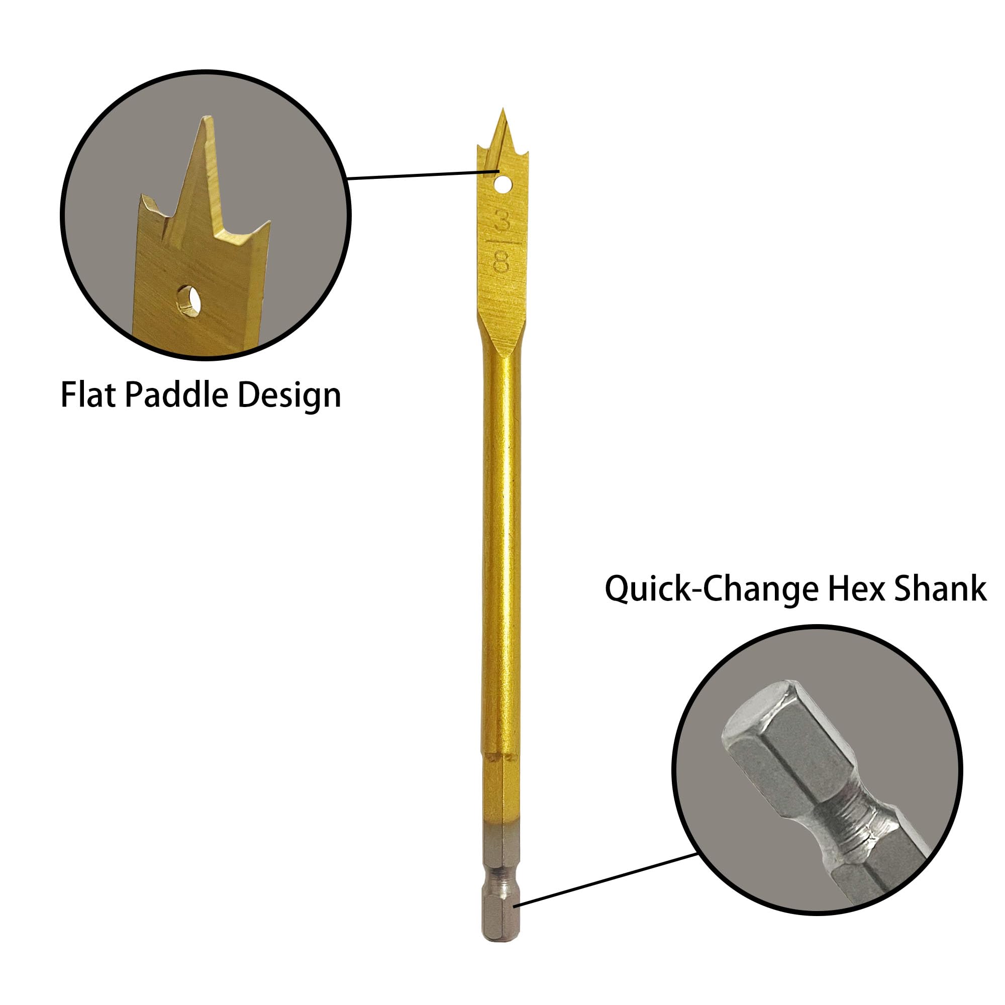 Spade Drill Bits Set - 8pcs Titanium Coating -3 Spade Drill Bits Set - 8pcs Titanium Coating -3