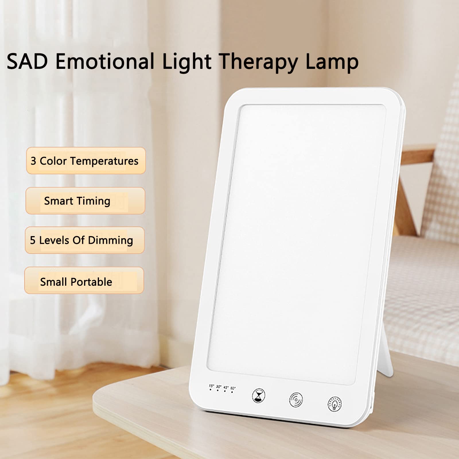Lampe solaire 14 000 Lx, lumière de thérapie portable à spectre complet avec support, 5 niveaux de luminosité et 3 niveaux de température de couleur, contrôle de synchronisation, pour améliorer le s