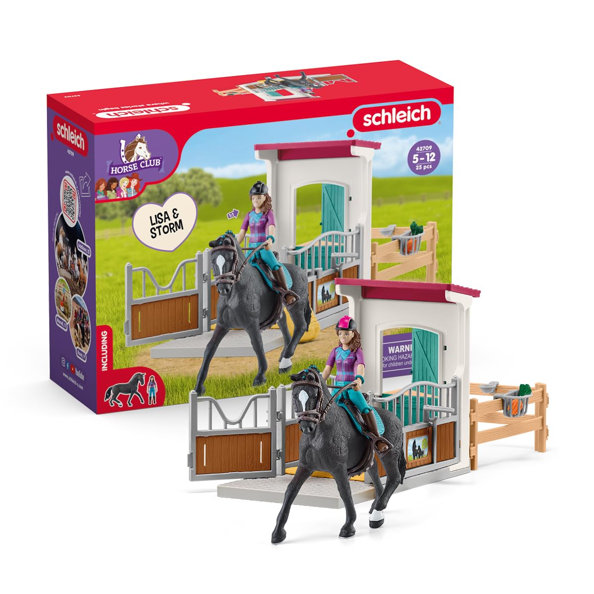 schleich Horse Club | Pferdebox mit Lisa & Storm 42709 | Set inkl. Stall, bewegliche Mädchenfigur, Pferd, Zaun & Zubehör | personalisierbares Namensschild | Geschenk für Kinder ab 5 Jahren | 25 Teile