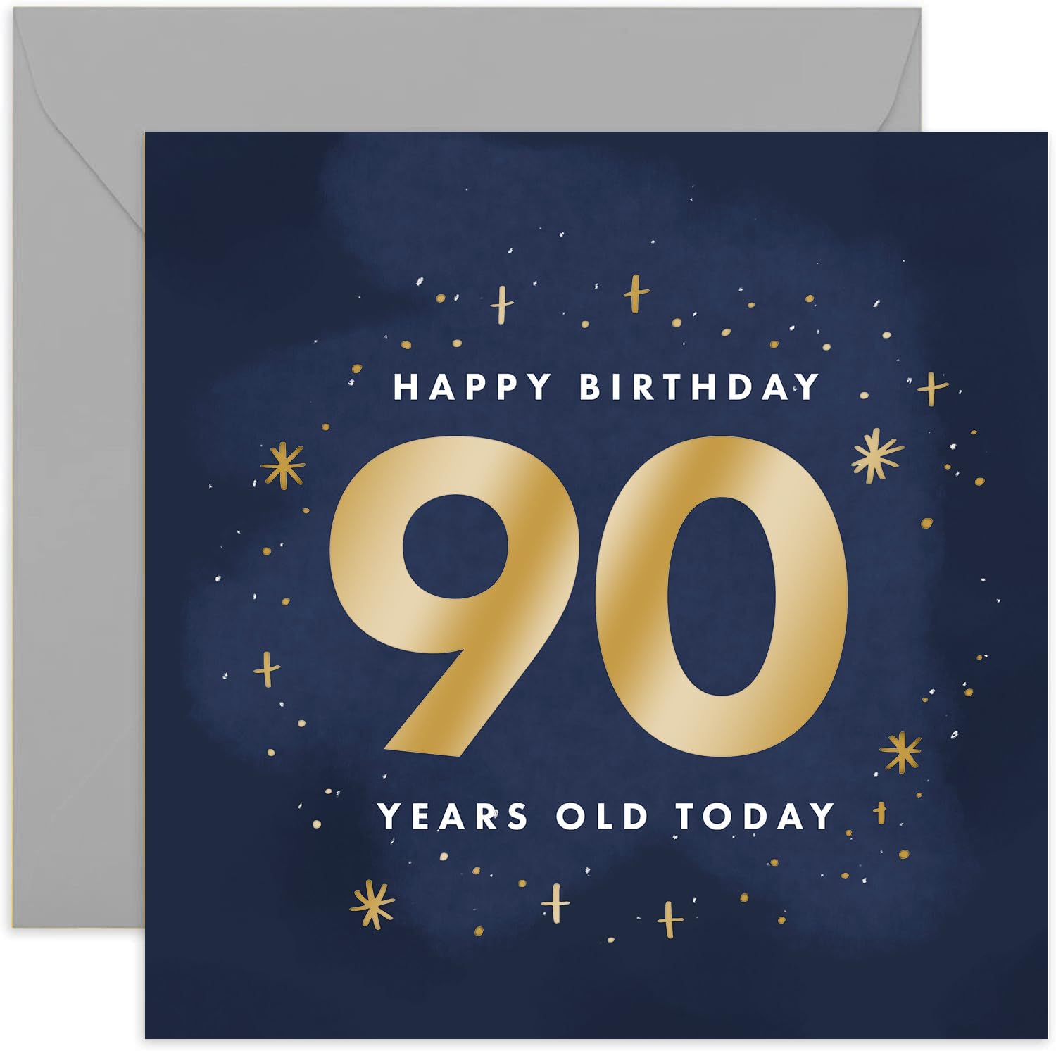 Old English Co. 90 Today Birthday Card for Man or Woman - Gold Foil Sparkle Stars Bday Gifts for Him or Her - Shiny Design for Son, Daughter, Niece,