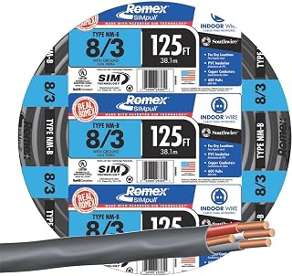 Southwire 63949202 8/3 Romex Type Nm-B W/g Non-Metallic Wire, 125 ft. Black
