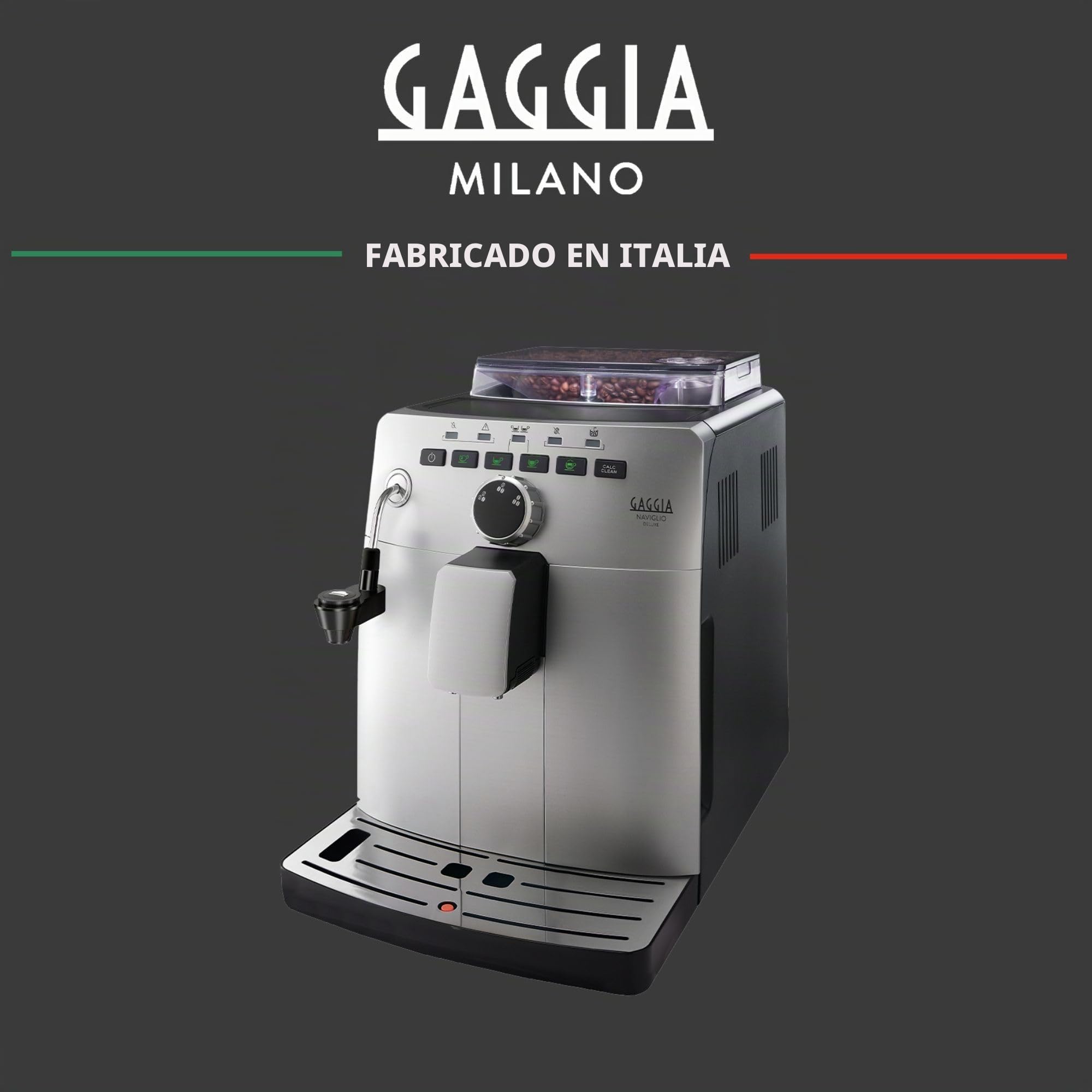 Gaggia HD8749/11 Naviglio Deluxe - Cafetera Automática, para Espresso y Cappuccino, Café en Grano, 1,5 L, 100% Made in Italy 15 Bar, 1850 W, 230V, Plata, 100% Made in Italy