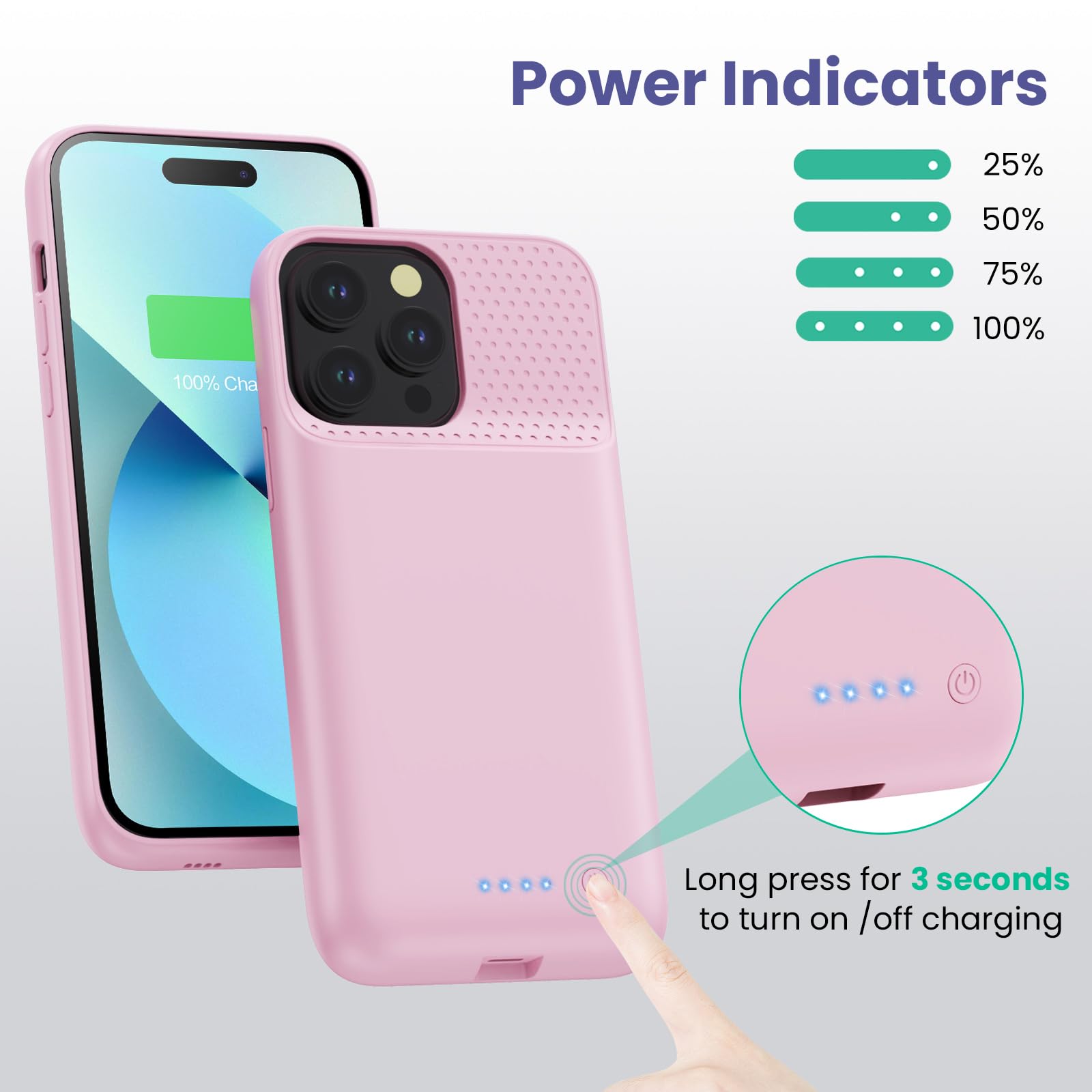 Custodia a batteria per iPhone 12 Pro Max/13 Pro Max/14 Pro Max/14 Plus, [8600 mAh] Ricaricabile Batteria Caricabatteria Portatile Custodia Potente Power Bank per iPhone Rosa